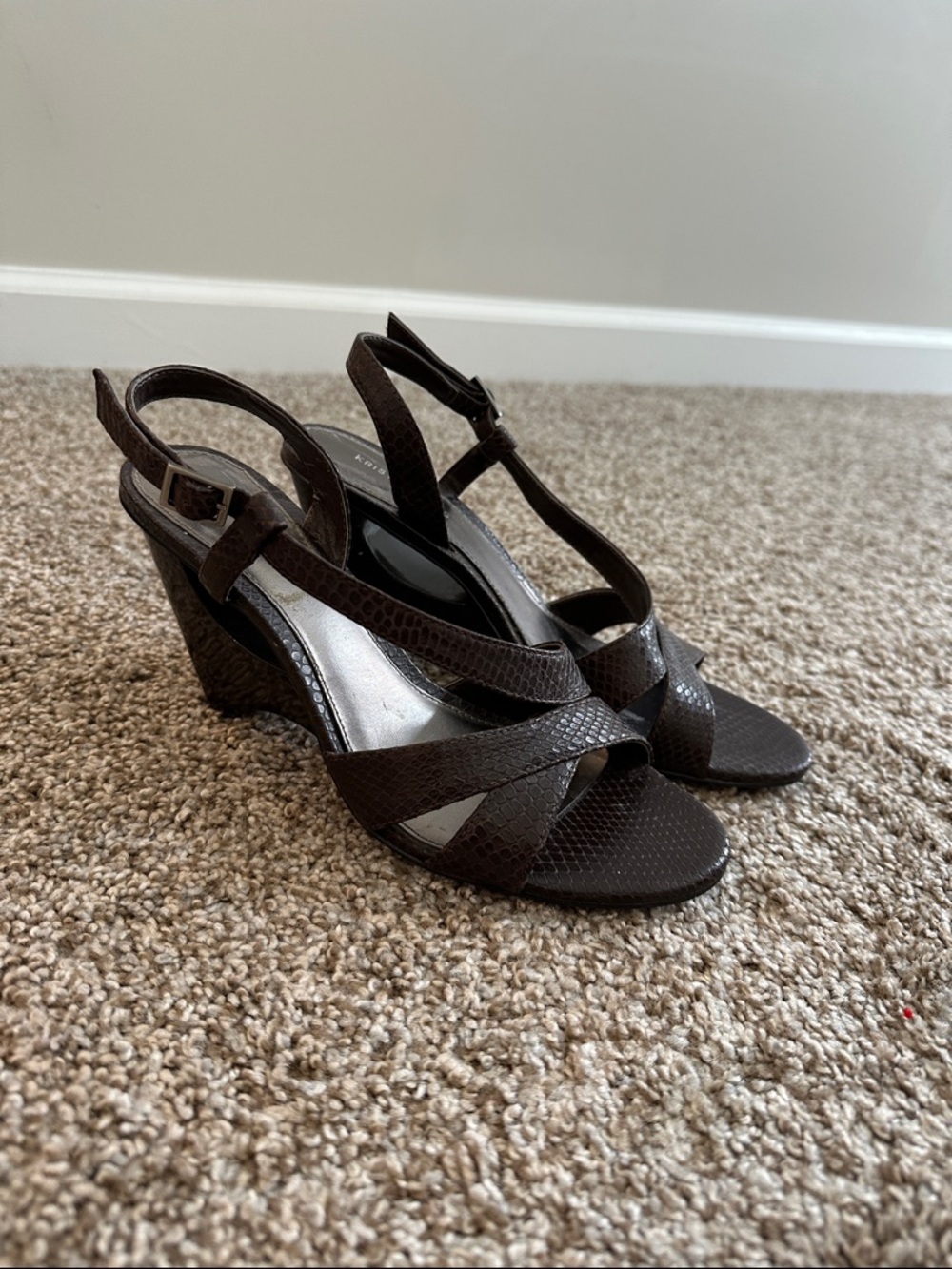 Women’s Kristin Davis Brown Wedge Snakes Skin Sandals - Textured Slingback